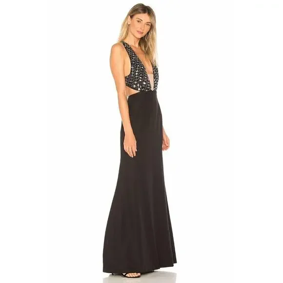 $458 X by NBD Black Beaded Silver Sequin Blanka Dress Cutout X Back XS NWT - Picture 3 of 12